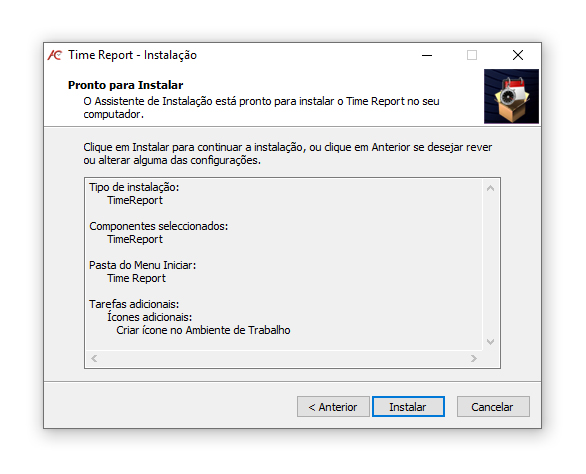 instalar o software time report 5